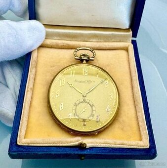 14K CELO ZLATÉ ART DECO PÁNSKÉ KAPESNÍ HODINKY IWC S ETUI -