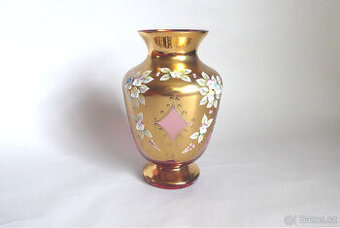 A427_ Váza, novoborské sklo, smalt, retro, cca 1969