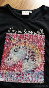 Tričko/ triko Emoji Jednorožec flitry v.116 +dárek