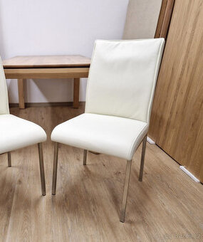 Nová židle pravá kůže bílá + nerez nohy