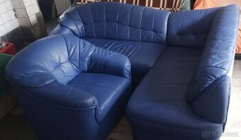 Kožená rohová sedačka s křeslem