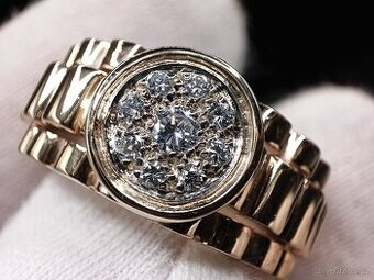 Luxusní 14k prsten ve tvaru hodinek 14,7g s brilianty 0,25ct