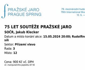 1 lístek: Koncert Pražského jara v Rudolfinu 15.5.2024