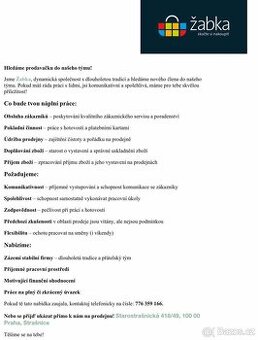🟢 HLEDÁME POSILU DO OBCHODU ŽABKA – PRAHA 10 (STRAŠNICE)