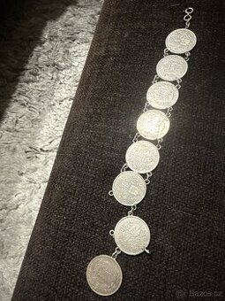 Náramek 21cm, staré RU mince, Franz Josef 1 koruna 1895