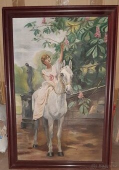 Slečna na koni - neznámý malíř-originál 64x43cm