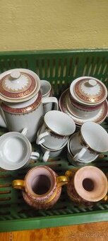 Čajová souprava různej růžový porcelán a jiné