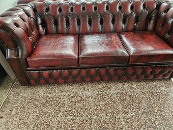 CHESTERFIELD ŠTÝL,KOŽENÁ BORDOVO-ČIERNA