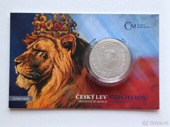 Český lev sběratelská stříbrná mince (Ag 999)  pouze 1000ks
