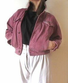 Vintage 80s/90s růžová džínová bunda - 1