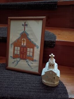 Vánoční/ zimní dekorace: obraz a lampa s kapličkou