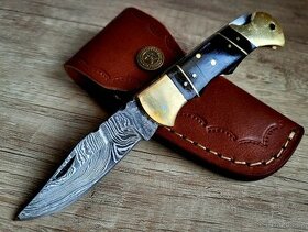 nový černý Damaškový nůž ručně vyrobeno + kožené pouzdro A+ - 1