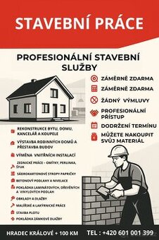 Provádíme rekonstrukce bytu, koupelen, plotu, terasu, fasádu