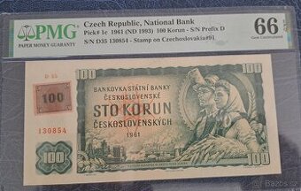 100 Kč/Kč 1961 I.vydání ( kolek 1993) - PMG 66