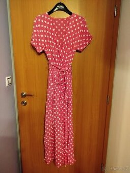 Dámské růžové dlouhé šaty s puntíky  vel uni