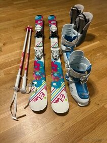 Dívčí lyže Elan 100cm, lyžáky Nordica 215mm, hůlky 80cm