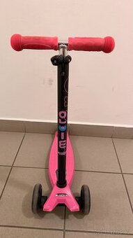 Koloběžka Maxi Micro LED – růžová, skládací, svítící kolečka