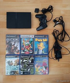 PS2 Slim, ovladač + 6 her / PlayStation 2