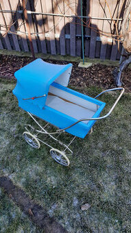 Retro Kočárek pro panenky modrý