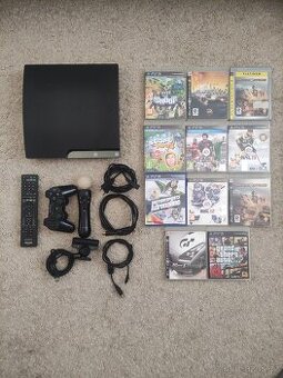 PlayStation 3 SLIM + příslušenství + 11 her (včetně GTA V)