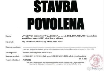 STAVEBNÍ POVOLENÍ K STAVBĚ PRO TRVALÉ BYDLENÍ Jihlava-Hosov
