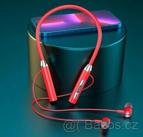 Bluetooth sluchátka přes krk v červené barvě