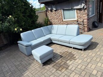 LUXUSNÍ KOŽENÁ ROHOVÁ SEDACÍ SOUPRAVA S TABURETEM-TOP STAV