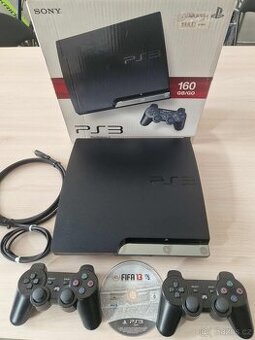 Playstation 3 slim 160gb + 2 x ovladač + krabice, pěkný stav