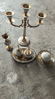 Dekorativní set mosaz a perleť,svicen