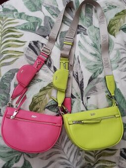 Originál DKNY Crossbody kabelka, růžová a neon. zelená