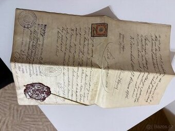 Historická kupní smlouva Zdounky 1948 s pečetí a kolky“