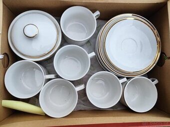 BÍLO ZLATÁ KERAMICKÁ ČAJOVÁ/KÁVOVÁ SOUPRAVA