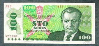 Staré bankovky 100 kčs 1989 Gottwald pěkný stav
