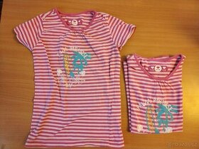 Dvě růžová pruhovaná trička 110/116 a 122/128