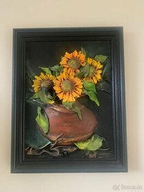 kožený/koženkový obraz slunečnic