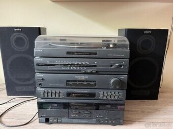 vintage Hi-Fi věž Sony XO-D10S s gramofonem a reproduktory
