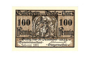 Nouzová bankovka 100 Pfennig 1921, Thale am Harz - 1