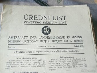 Staré úřední listy Brno. 1 republika