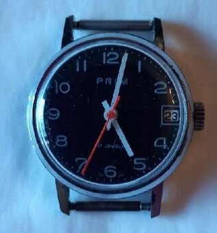 Hodinky PRIM s černým ciferníkem a datumovkou, funkční