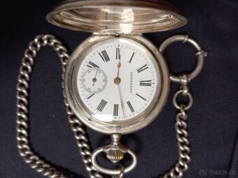 Krásné tříplášťové kapesní hodinky ve stříbře plus řetěz