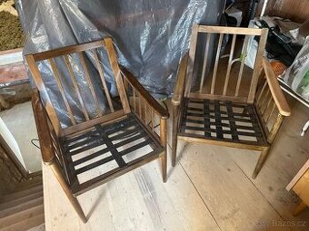 2ks staré dřevěné křeslo židle retro starožitné