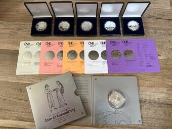 6x stříbrné mince 200kč Proof ČNB 2010 Mahler Mucha 700cent