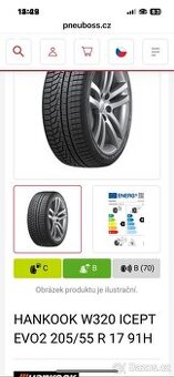 Prodám sadu nových zimních pneu 205/55/17 Hankook