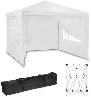 Zahradní nůžkový párty stan 3x3 m + 4 stěny, bílý