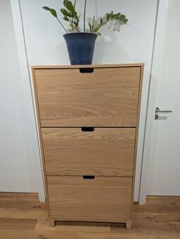 STÄLL botník -3 výklopné přihrádky, dubová dýha, 79x29x148 c