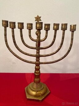 Starý mosazný židovský svícen 9ramenný výška 35 cm