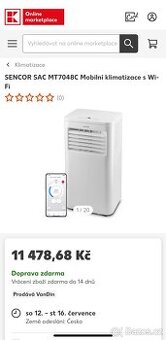 Prodám zánovní mobilní klimatizaci Sencor - WIFI