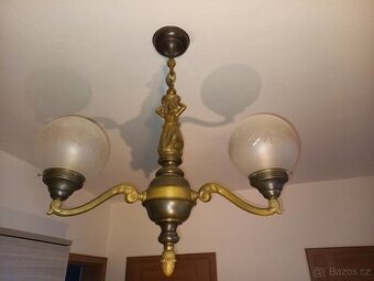 secesní mosazný tříramenný lustr