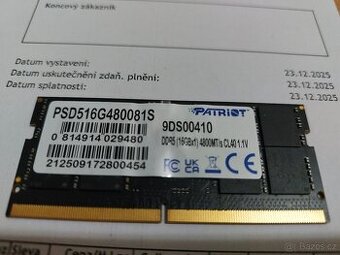 Operační paměť RAM Sodimm Patriot 16 GB, DOKLAD, ZÁRUKA