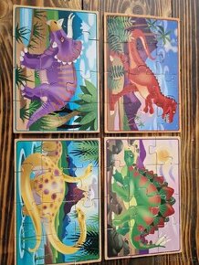 Sada 4 dřevěných puzzle-dinosauři